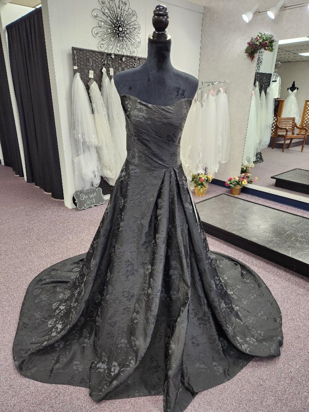 Private Label Bridal Gown Allison Ann Black Size 12 Brocade Satin
